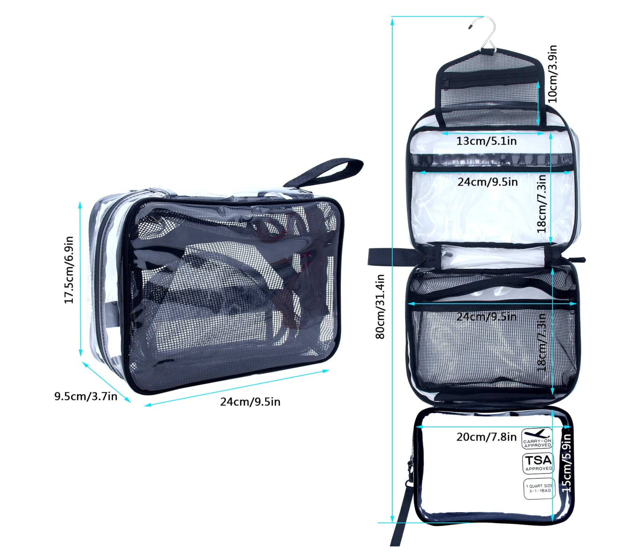 Hangoing Toiletry Bag, TSA Approved